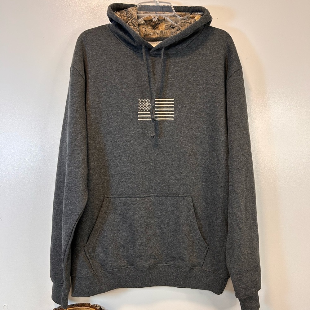 Buck Wear Men's Gray Hoodie‎ - Respect "God, Family, Country” graphic Size Large
